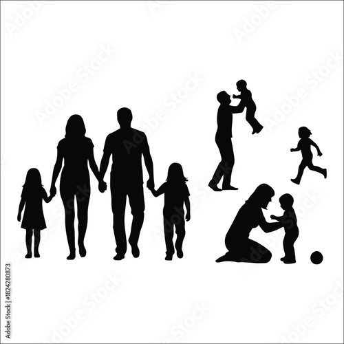 Capturing Cherished Family Moments Silhouettes of Parents and Children Playing