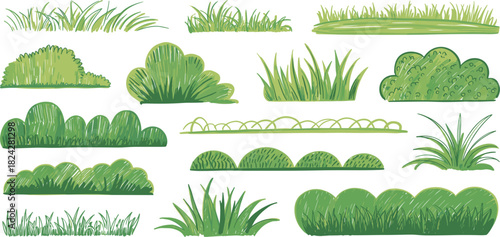Hand Drawn Green Grass and Bush Elements Collection shrub plant