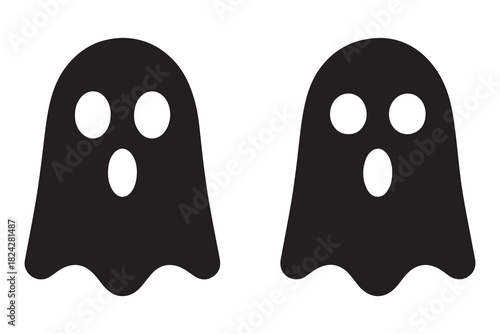  Two spooky ghosts with wide eyes and open mouths in silhouette