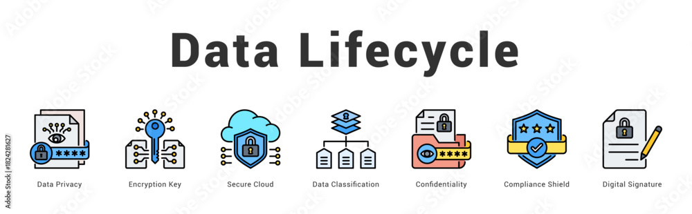 Fototapeta premium Data Lifecycle Modern and clean web banner illustration featuring thematic icons for visual communication