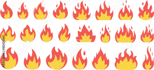 Hand-drawn style fire flame icons in red and yellow burn heat