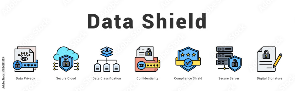 Fototapeta premium Data Shield Modern and clean web banner illustration featuring thematic icons for visual communication