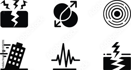 Earthquake, Seismology, and Disaster Solid Icons Set