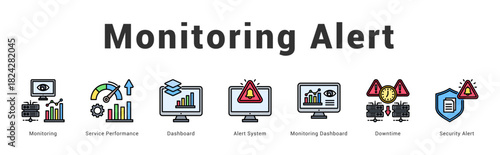 Monitoring Alert Modern and clean web banner illustration featuring thematic icons for visual communication