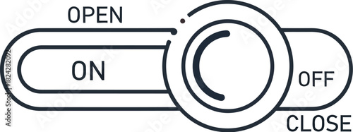 Toggle switch in the on position indicating open and activation of a system