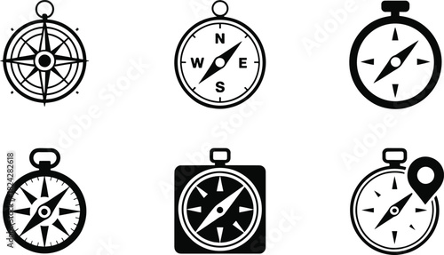 Compass, Direction, and Navigation Solid Icons Set