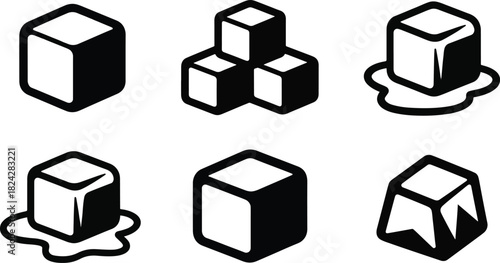 Ice Cube and Cooling Solid Icons Set