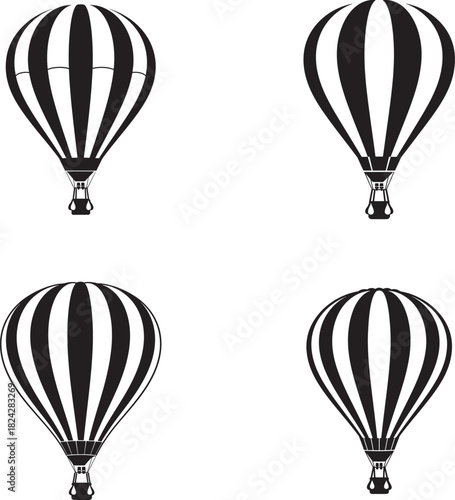 Vintage hot air balloon collection black and white vector illustration