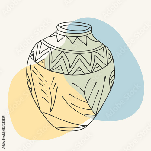 Abstract ceramic pot with geometric and organic designs