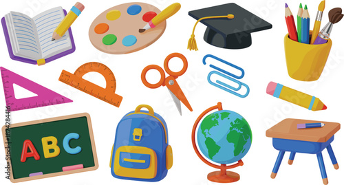 School Supplies Collection With Backpack Globe And Books On White Background education learning