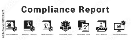 Compliance Report Modern and clean web banner illustration featuring thematic icons for visual communication