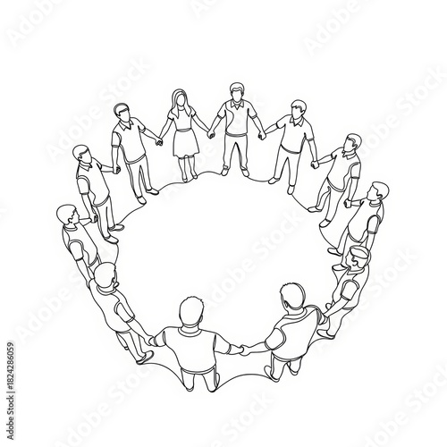 Simple Line Drawing of People Holding Hands Signifying Collaboration