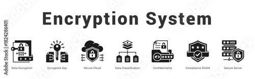 Encryption System Modern and clean web banner illustration featuring thematic icons for visual communication