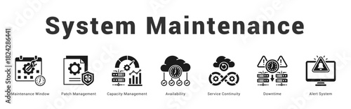 System Maintenance Modern and clean web banner illustration featuring thematic icons for visual communication