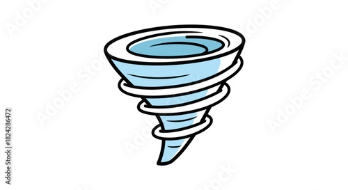 Cartoon Tornado Illustration with Blue Swirls and Black Outline.