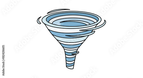 Cartoon Tornado with Blue and White Stripes Illustration.