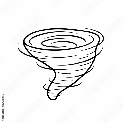Stylized Tornado Illustration with Swirling Lines and Funnel Shape.