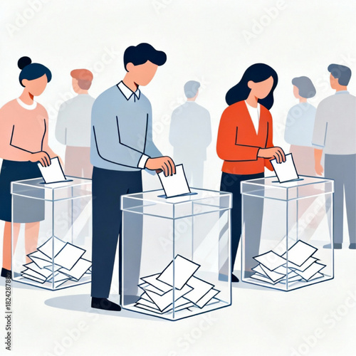 Voting in Ballot Boxes Vector Art