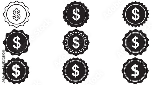 Badge seal with dollar cutout — certified monetary emblem for authorized payments, verified currency marks and trustworthy financial badging
