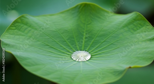 Single Water Droplet on Green Lotus Leaf Symbolizing Purity in Nature