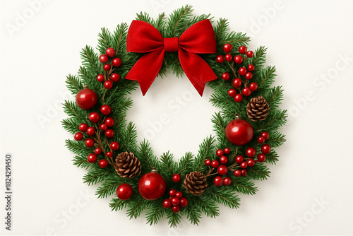 chritmas wrath natal decoration red ribbon white background