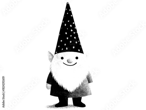 Dopamine circle gnome vector—polka-dot hat & blue tee, copy space—ideal for story avatar, pet shop badge or online sticker