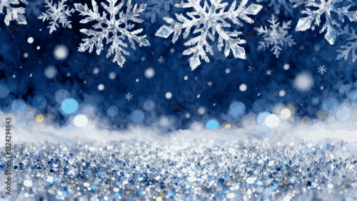 Serene Season Snowflake background, glittering bokeh isolated watercolor vector illustration svg