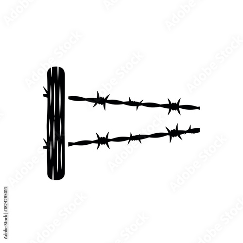 Barbed wire fence post vector illustration.