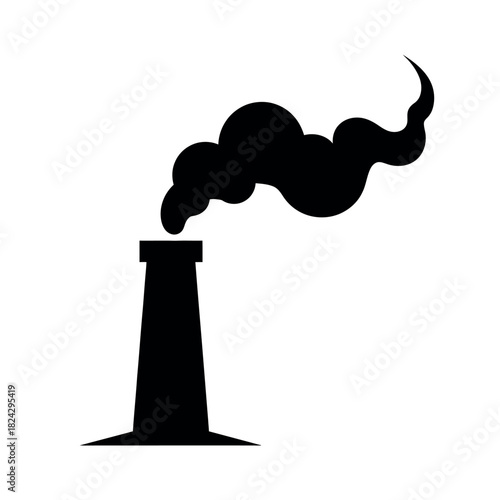 Industrial factory chimney with smoke icon.