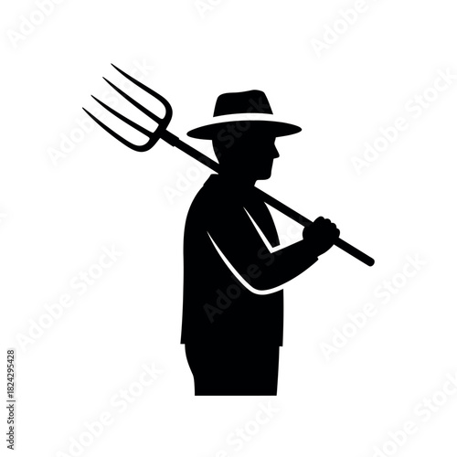 Farmer with Pitchfork Silhouette.