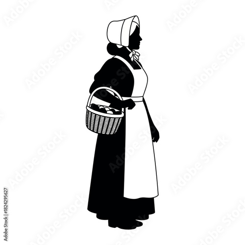Silhouette of a woman in historical attire carrying a basket 1.