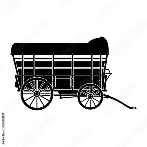 Vintage Covered Wagon Silhouette Illustration.