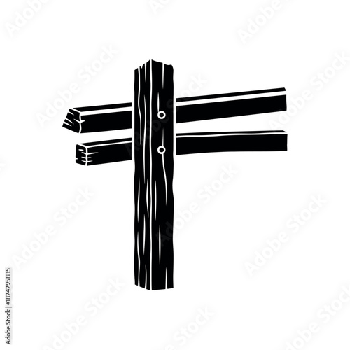 Wooden Fence Post and Rails Silhouette Illustration.