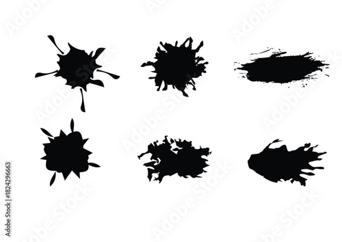 Abstract Vector Black  Brush Strokes Set for Ink Paint and Grunge Design. Isolated Dirty Texture Elements Backgrounds. Illustration vector design.