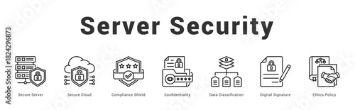 Server Security Modern and clean web banner illustration featuring thematic icons for visual communication