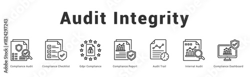Audit Integrity Modern and clean web banner illustration featuring thematic icons for visual communication