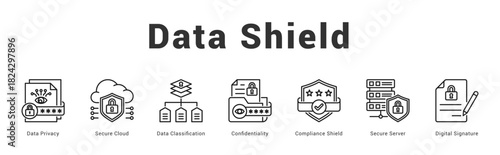 Data Shield Modern and clean web banner illustration featuring thematic icons for visual communication