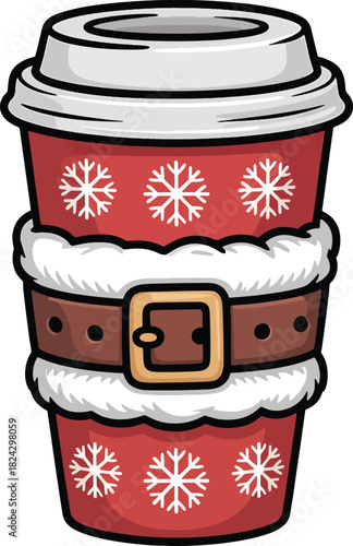 Cute Santa Belt Coffee Cup with Snowflakes – Christmas Vector