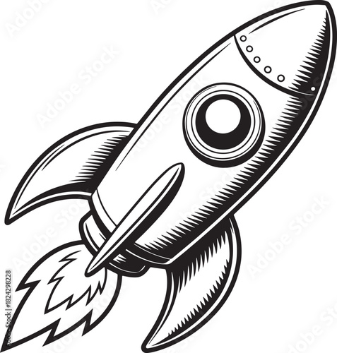 black and white rocket vector