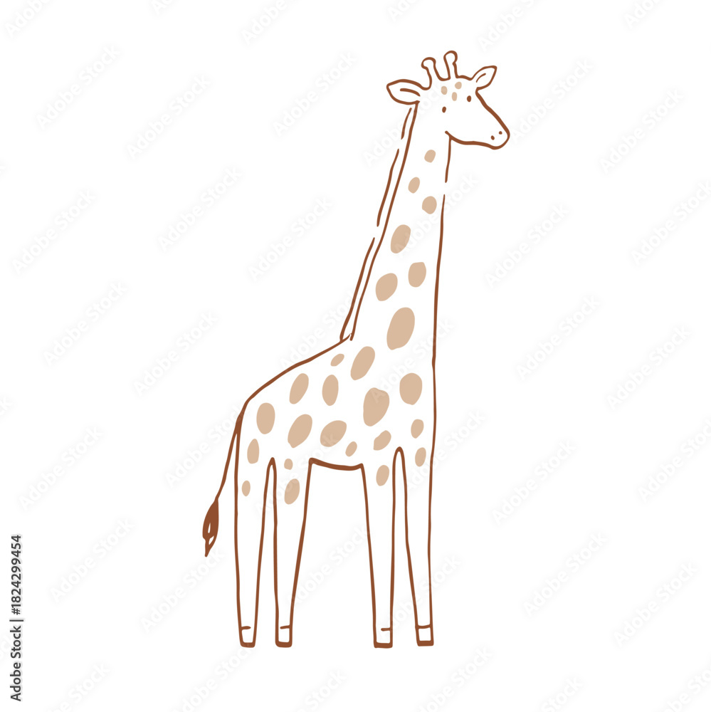 Obraz premium Safari animals cute illustration in doodl style. Outline hand drawn print. African wild animals character