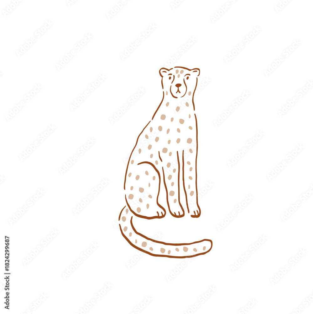 Obraz premium Safari animals cute illustration in doodl style. Outline hand drawn print. African wild animals character