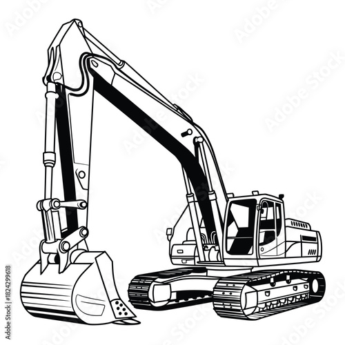 Detailed sketch of a heavy duty excavator machine on tracks