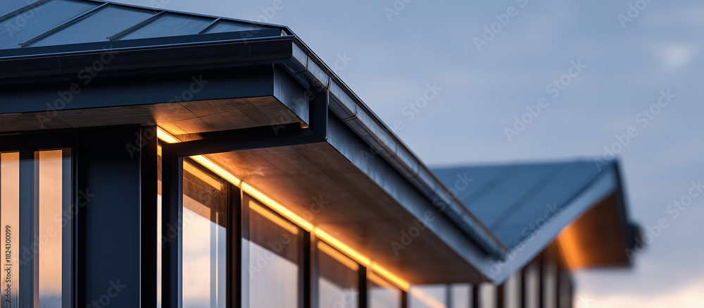 Fototapeta premium Sleek black roof gutter modern building design
