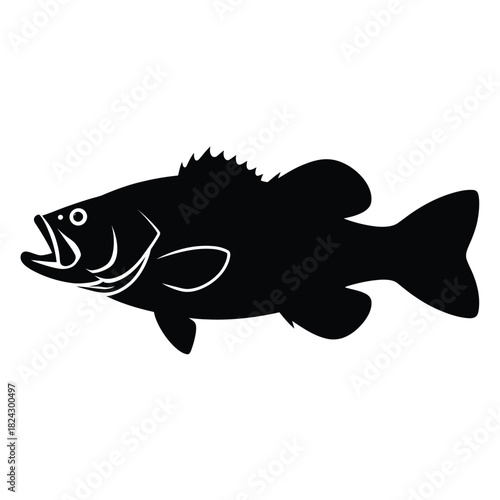 Black silhouette of a largemouth bass fish with open mouth