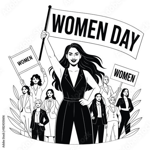 Diverse group of women celebrating international women s day with banners