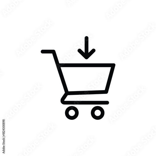 Shopping cart icon with an arrow pointing down for adding items