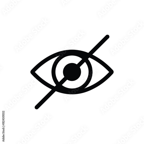 Black and white icon of an eye with a diagonal line through it