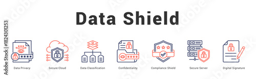 Data Shield Modern and clean web banner illustration featuring thematic icons for visual communication