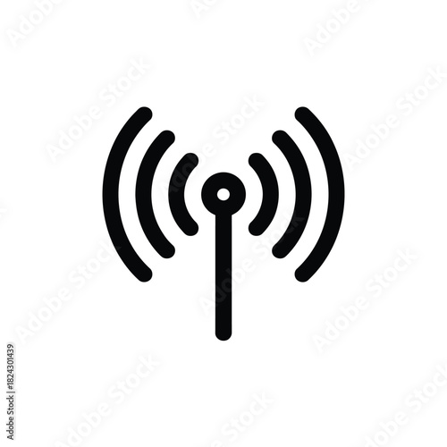 Simple black icon of a wi fi signal tower broadcasting waves