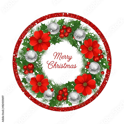 christmas wreath with holly berries